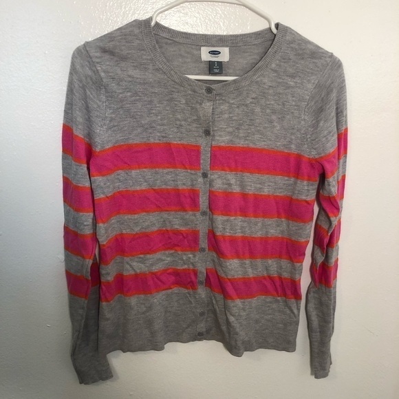 Old Navy Crewneck Button Down Cardigan Coral Tropics - Picture 2 of 8